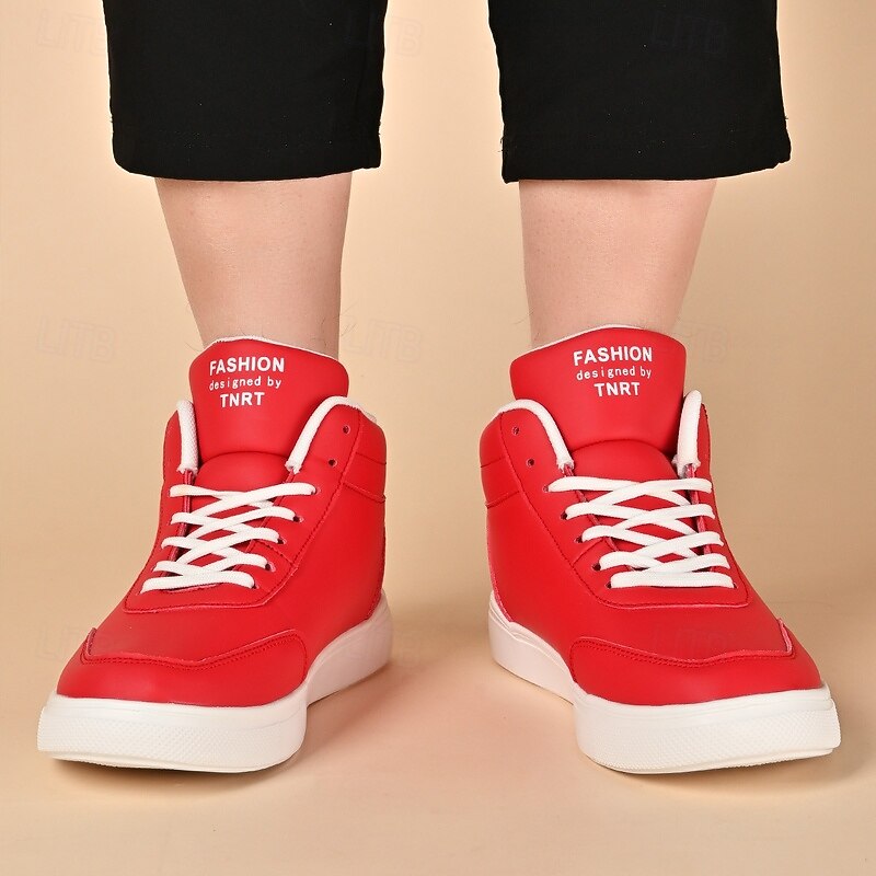 Men's Red High-Top Sneakers with Heartbeat Graphic – Bold Streetwear Style with Lace-Up Design, Perfect for Urban Fashion, Sports and Youth Culture4