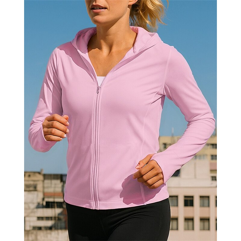 Women's Running Jacket Outdoor Jacket Pocket Full Zip Long Sleeve Outerwear Athletic Solid Colored Sun Protection Lightweight Breathable Tennis Golf Running Sportswear Activewear Black White Pink4