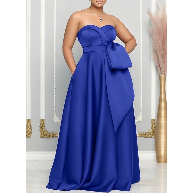A-Line Wedding Guest Dresses Elegant Dress Wedding Guest Engagement Floor Length Sleeveless Sweetheart Satin with Slit Butterfly