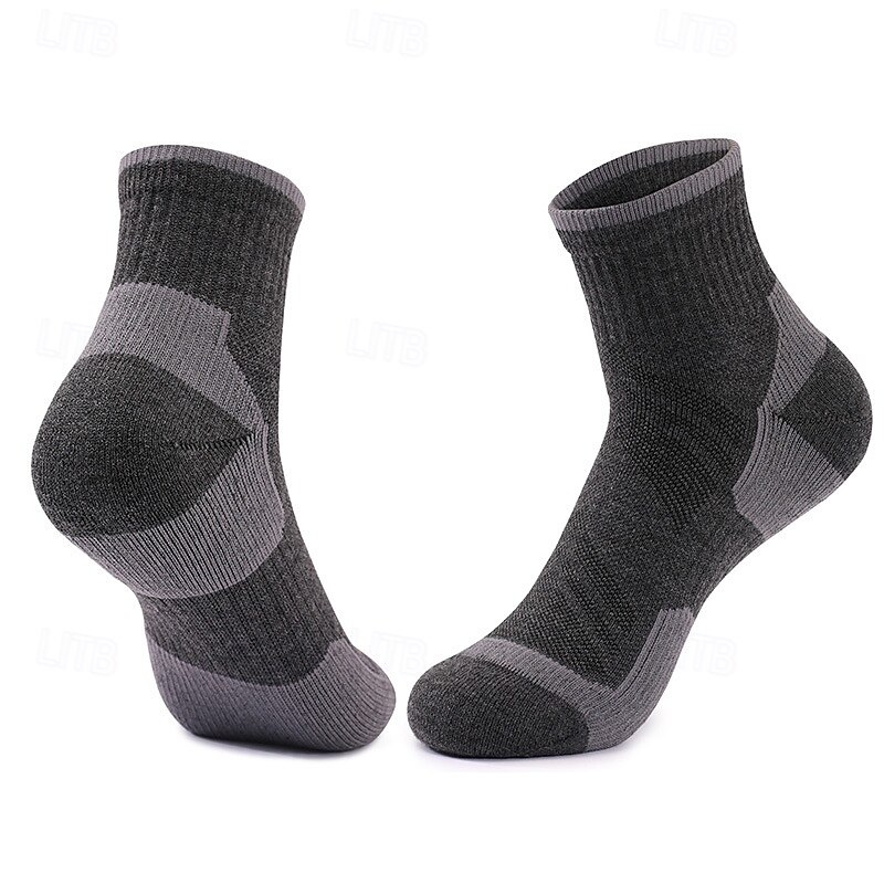 1 Pair Men's Women's merino wool socks Hiking Socks Running Socks Sports Socks Thermal Warm Breathable Anti Blister Thick Winter Outdoor quarter crew Patchwork Merino Wool Black Brown Green for Ski3