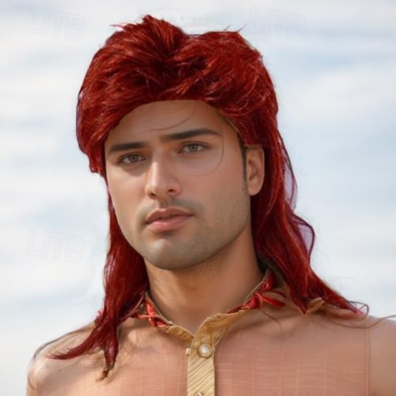 Unisex Mullet Wigs 70s 80s Men Wig,Punk Rocker Hair Layered Long Cosplay Wigs for Men Women Daily Fancy Party Halloween Costumes3