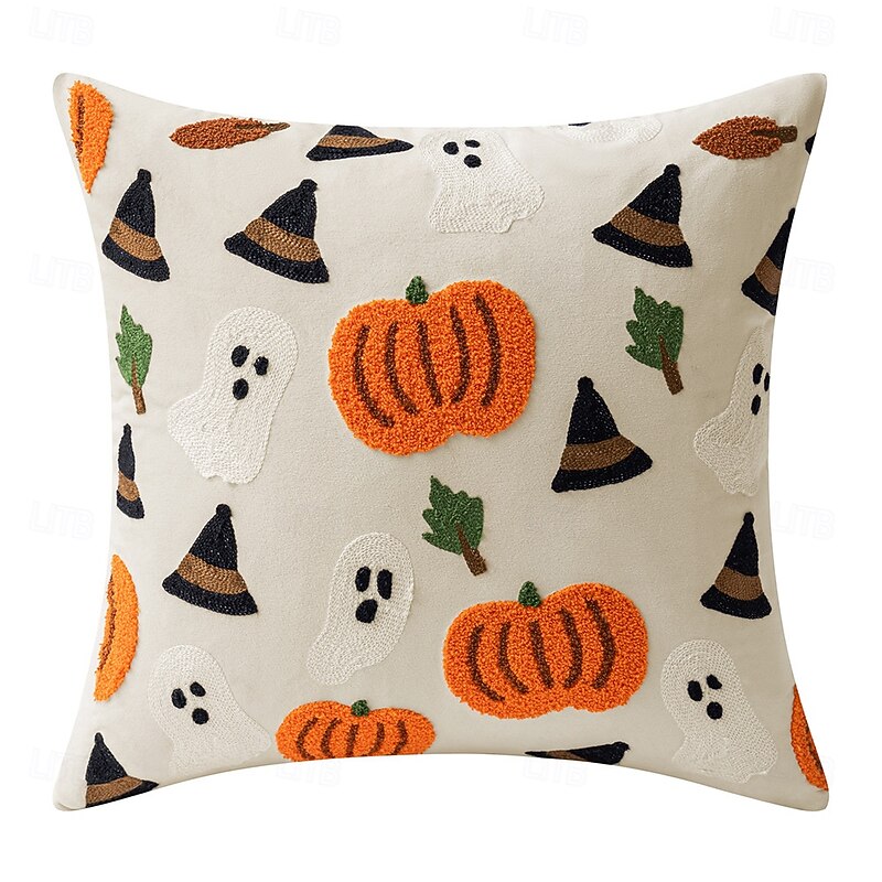 Halloween Pillow Covers Pumpkin Fall Embroidered Decorative Throw Pillow Covers, Ghost Spider Web Pillow Cover Halloween Decor for Living Room Bedroom Sofa4