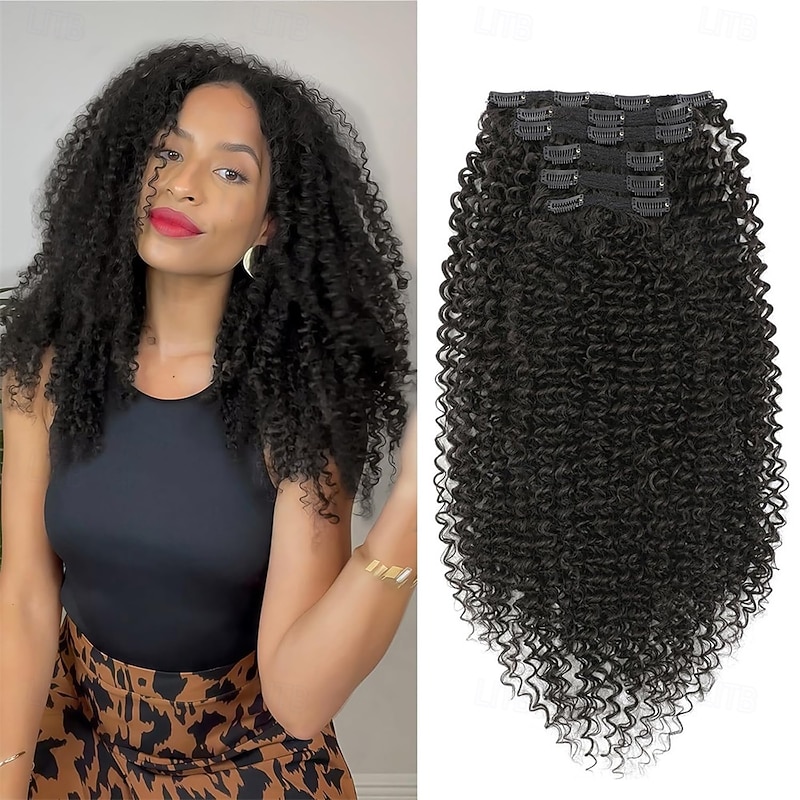 Curly Clip in Hair Extensions Urbeauty Pink Mango 6 PCS Protein Silk Kinky Curly Hair Extensions Clip Ins for Black Women Hair Soft Natural Durable Light Long Lifespan