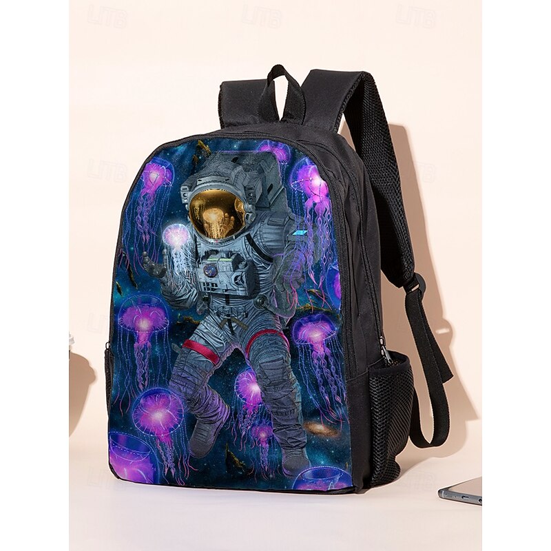 3-Piece Space Astronaut School Backpack Set with Jellyfish Print – Includes Lunch Bag & Pencil Case – Stylish Galaxy Design for Kids, Teens and Students, Ideal for School and Travel Vincent Hie3