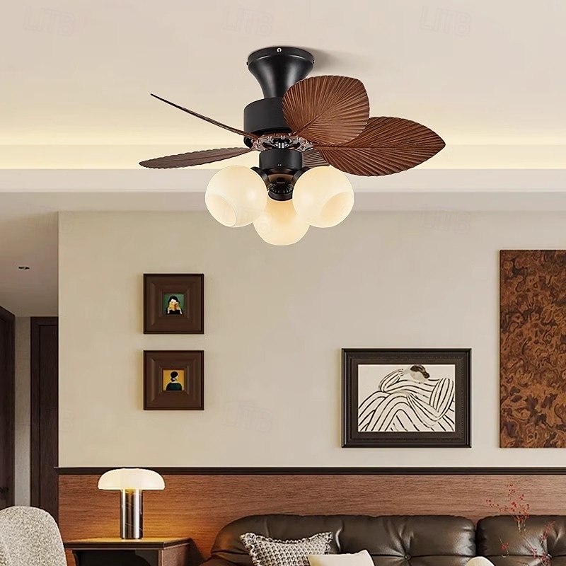 Ceiling Fan with Lights  Wooden Ceiling Fan with Lights Silent Reversible DC Motor with 3 Blades for Farmhouse, Living Room, Bedroom, Office