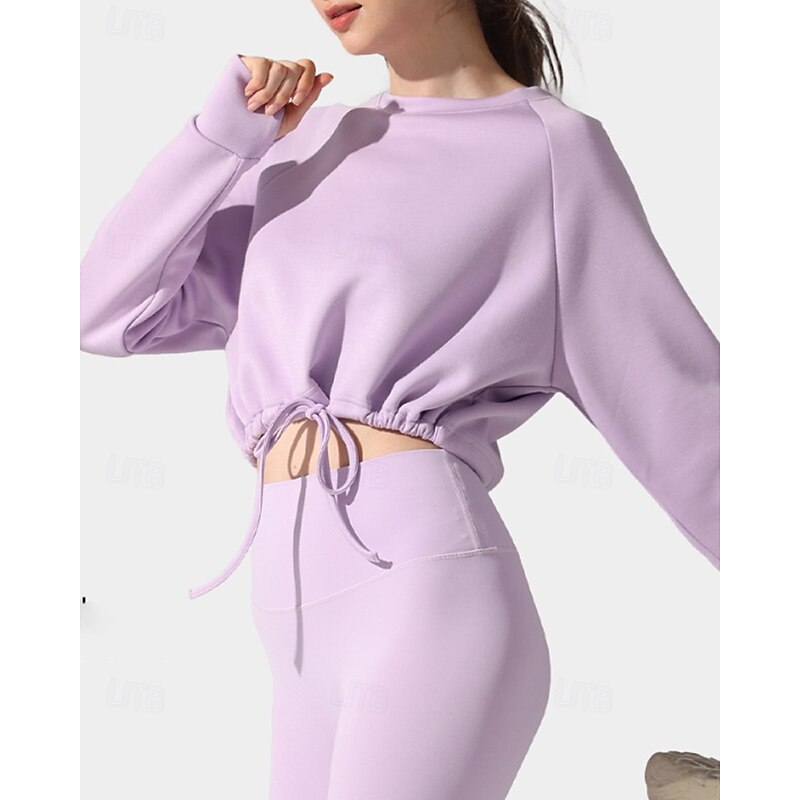 Women's Sweatshirt Track Top Pullover Drawstring Long Sleeve Top Athleisure Fall Solid Colored Cotton Thermal Warm Windproof Pilates Running Yoga Sportswear Activewear Black White Sky Blue