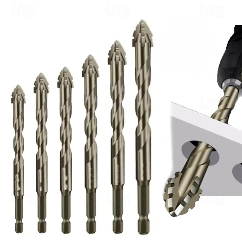 Four Blade Serrated Eccentric Drill,New Four-Flute Sawtooth Eccentric Drill Bit Set,Quickpierce High-Performance Titanium-Coated Drill and Tap Set for Concrete Metal Brick Wood