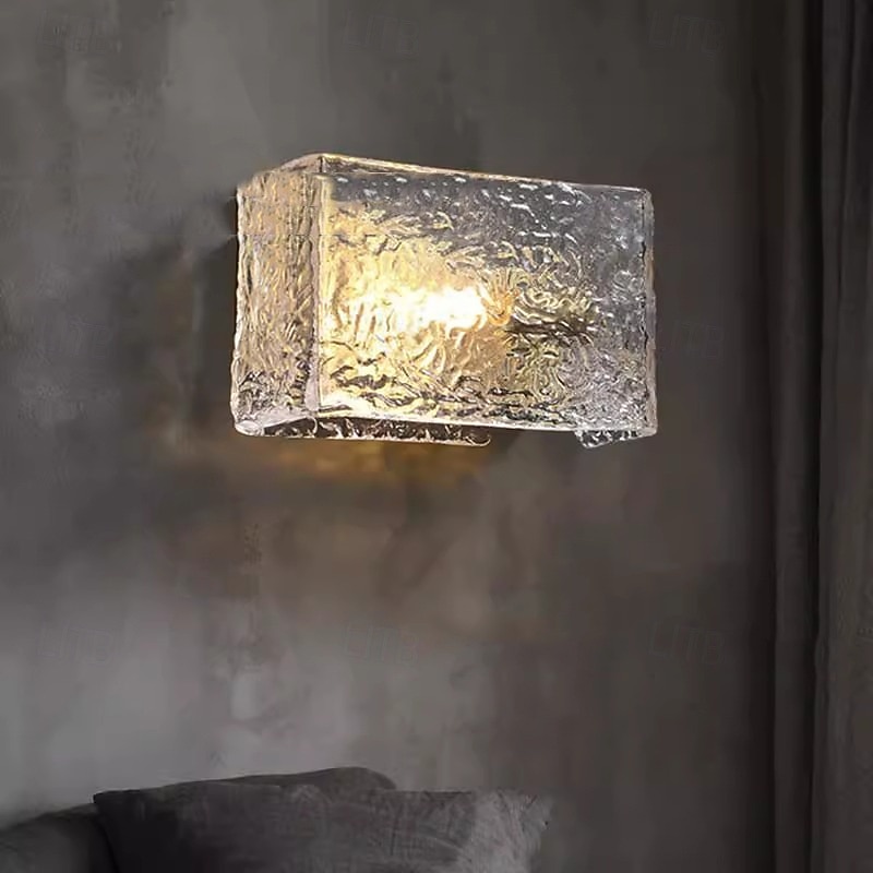 Glass Wall Light Modern 1-Light Rectangular Water Textured Wall Mounted Indoor Wall Lamp for Bedroom Bathroom - Main Image
