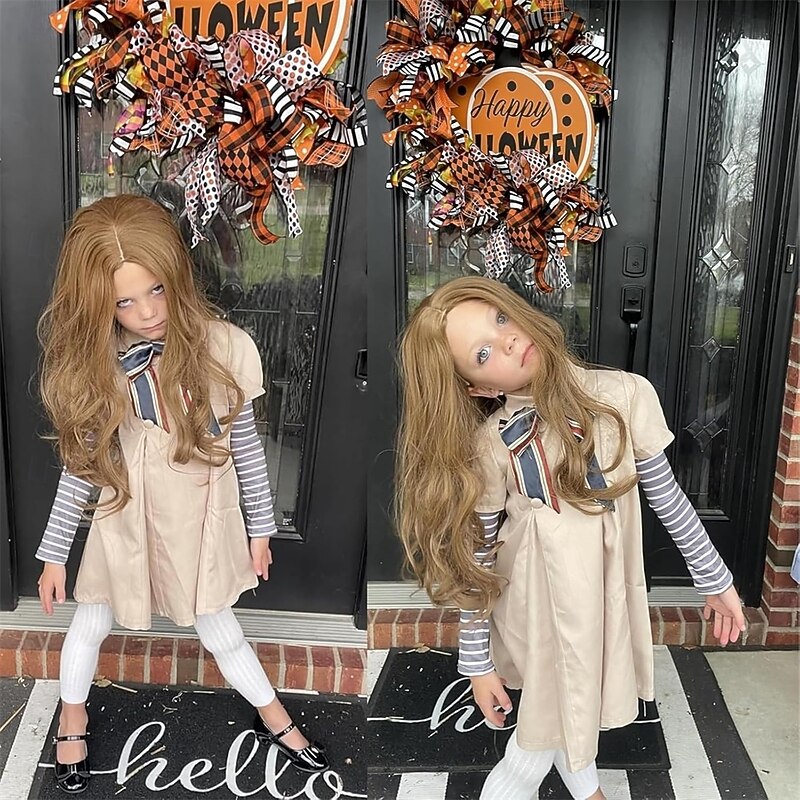 Brown Wig for Girls Kids Long Wavy Curly Middle Part Costume Wig Princess Halloween Party Hair2