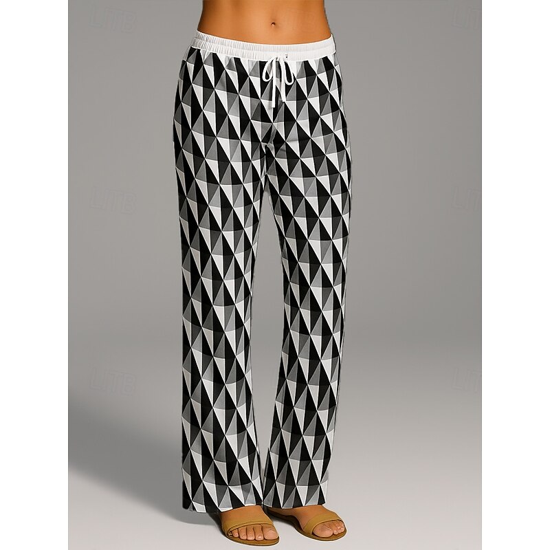 Women's Culottes Wide Leg Vacation Vintage Ethnic Style Full Length High Waist Geometric Abstract Quick Dry Breathability Soft Inelastic Formal Outdoor Vacation Black White Blue Dark Gray Summer2