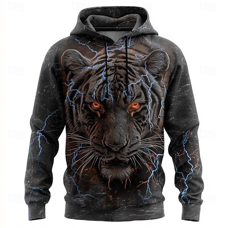Men's Animal Hoodies Sweatshirt Cool Party Long Sleeve Crew Neck Club Streetwear Yellow Blue Drawstring Graphic Fall Winter Designer4