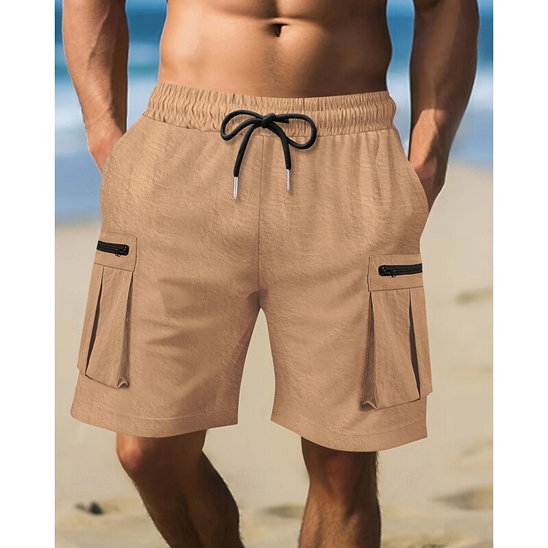 Men's Cargo Shorts Shorts Summer Shorts Drawstring Elastic Waist Multi Pocket Plain Comfort Wearable Knee Length Outdoor Sport Daily Fashion Casual Black Brown4