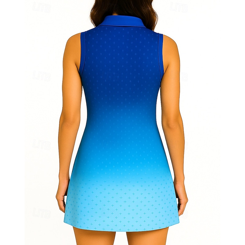 Women's Gradient Tennis Dress Sleeveless Polo Dress Sport Dress Sleeveless Zipper High Elasticity Breathable Tennis Golf Badminton Polo Collar Dress Blue Purple Green Tennis Clothing4