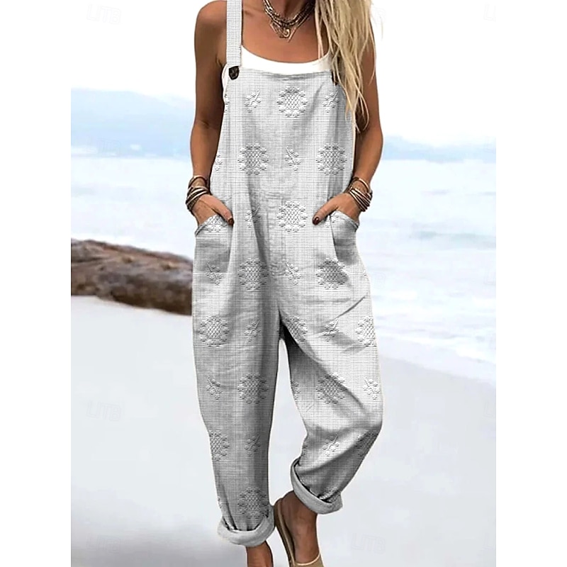 Women's Dungarees Active Floral Sleeveless Drawstring with Pocket Vacation Street Loose Fit Red Navy Blue Green Summer3