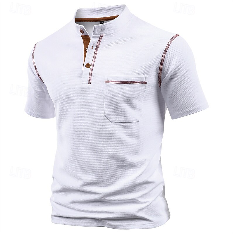 Men's T Shirt Henley Shirt Tee Short Sleeve Shirt Short Sleeve Henley Summer Color Block Fashion Designer Basic Patchwork Pocket Vacation Street Going out Wine Black White Top Tee for Men4