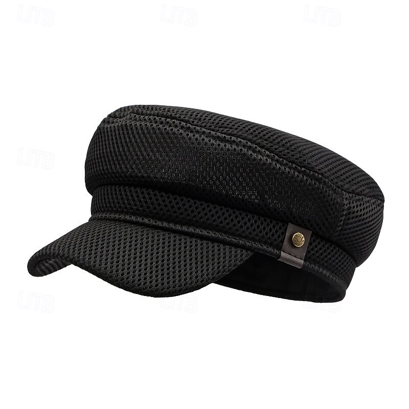 Men's Flat Cap Baseball Cap Sun Hat Trucker Hat Black White Polyester Mesh Fashion Casual Street Daily Plain Adjustable Sunscreen Breathable4