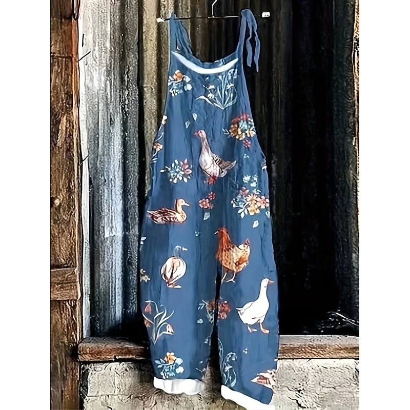 Women's Overalls Vacation Vintage Ethnic Style Full Length High Waist Animal Drawstring Inelastic Formal Vacation Street Robin's Egg Blue Sage Khaki Summer Spring Fall Loose Fit3