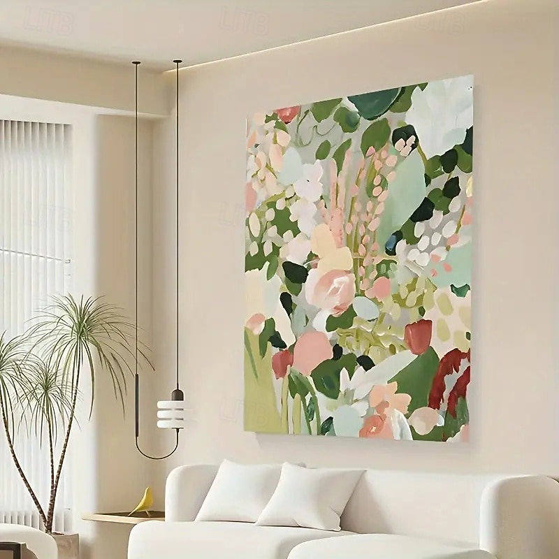 One Piece Frameless Abstract Floral Canvas Wall Art Modern Botanical Painting Poster Suitable For Living Room And Bedroom Decoration Mixed Colors No Power Required