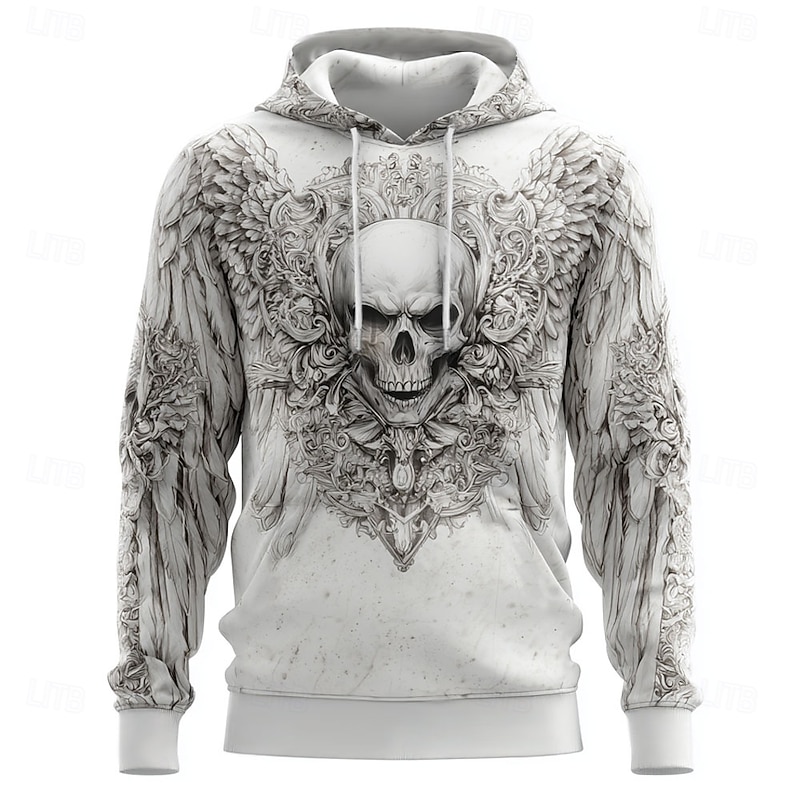 Men's Skull Hoodies Sweatshirt Cool Party Long Sleeve Crew Neck Club Streetwear Black White Drawstring Graphic Fall Winter Designer2