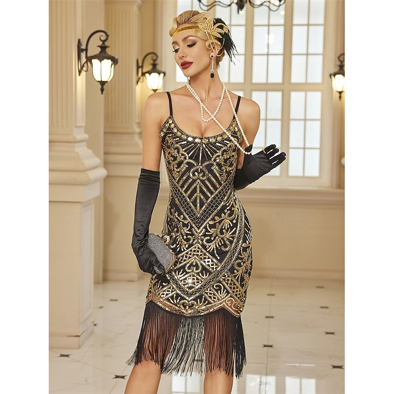 Retro Vintage Roaring 20s 1920s Flapper Dress Dress Outfits The Great Gatsby Wedding Guest Sequins Tassel Fringe Fancy Dress Women's Christmas Halloween Carnival Party & Evening Wedding Reception