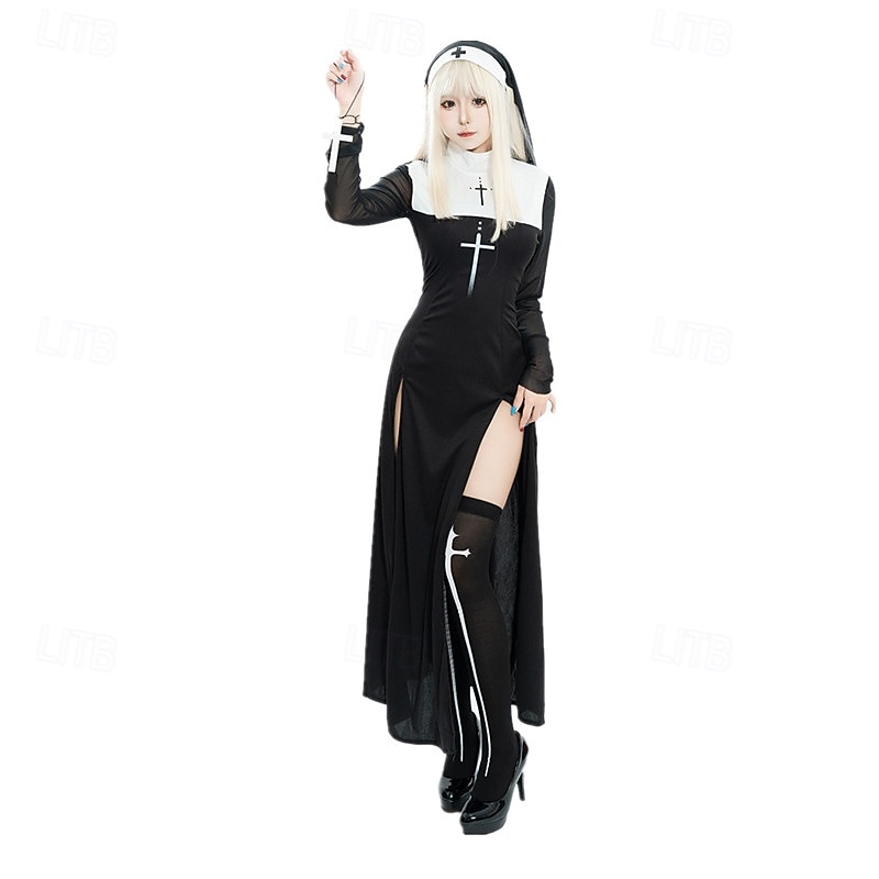 Nun Halloween Cosplay Costume Masquerade Adults' Women's Halloween Masquerade Carnival Halloween Easy Halloween Costumes Dress Up3