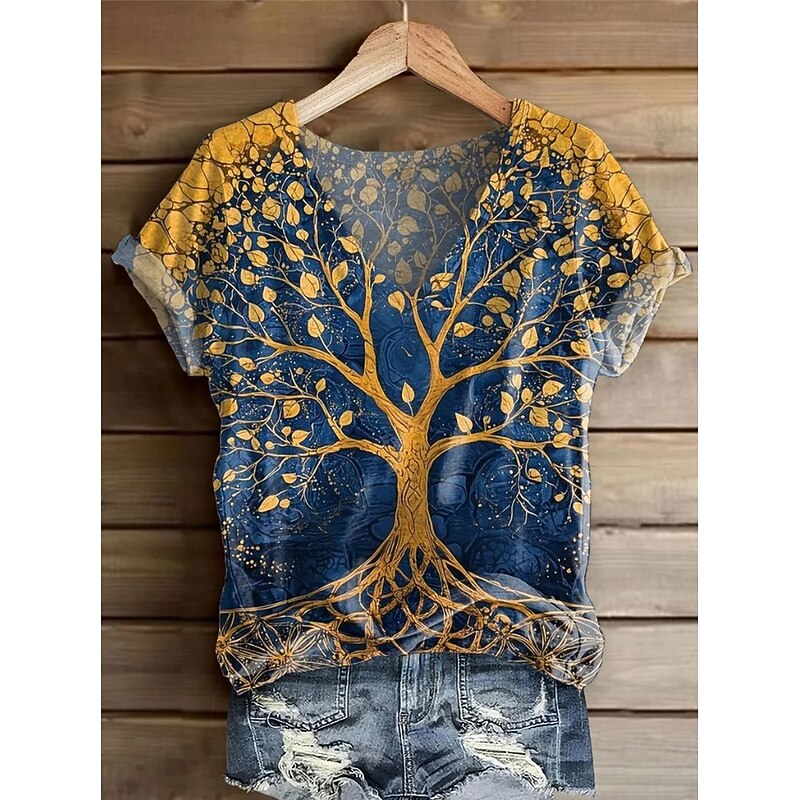 Women's Alzheimer's Disease Awareness T Shirt Floral Graphic Plants Bohemia Vintage Stylish Short Sleeve V Neck Regular Tops Daily Going out Weekend Print Black White Blue Purple Violet Summer4