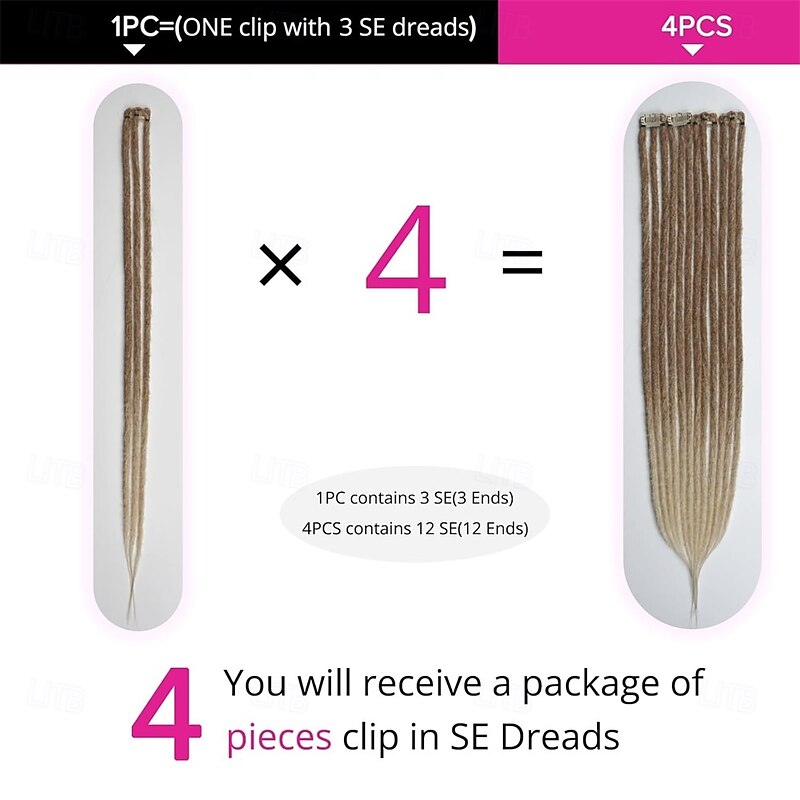 Clip in Dreadlock Hair Extensions 4PCS Clip in Dreads 24 Inch Synthetic Extensions Light Brown to Blonde Long Natural Soft Thin 0.6cm Width Dreadlocks for Women2
