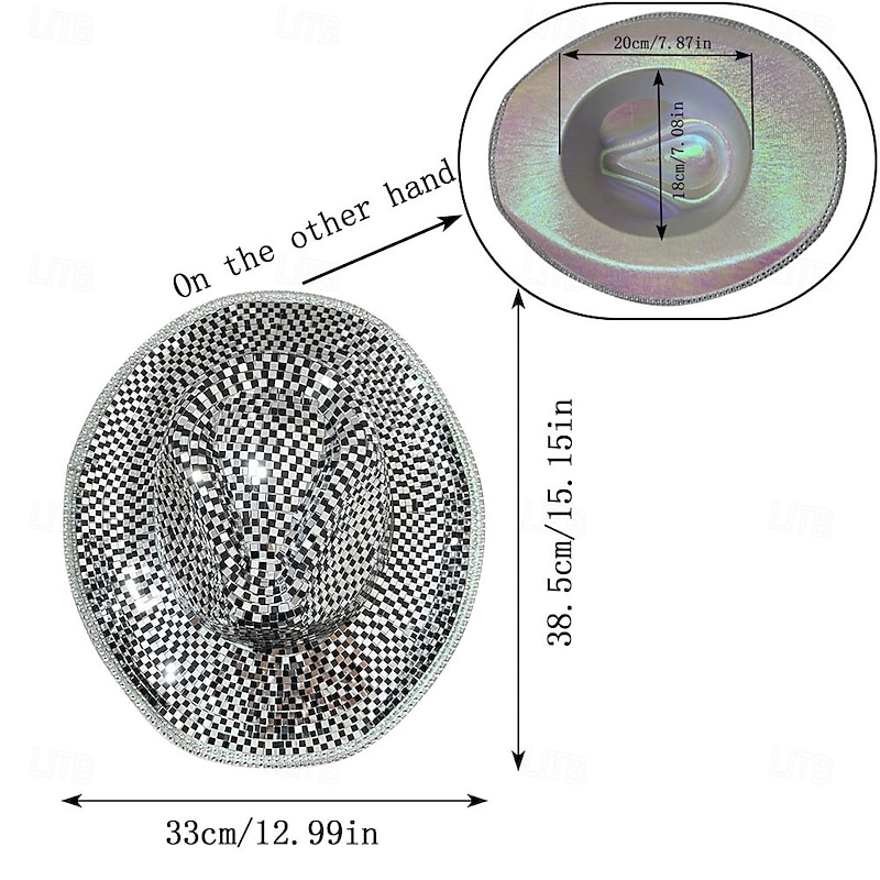 Disco Ball Cowboy Hat Mirror Mosaic Cowgirl Hat, Shiny Reflective Party Hat for Festival, Rave, Summer Dance Party, Costume Accessory2