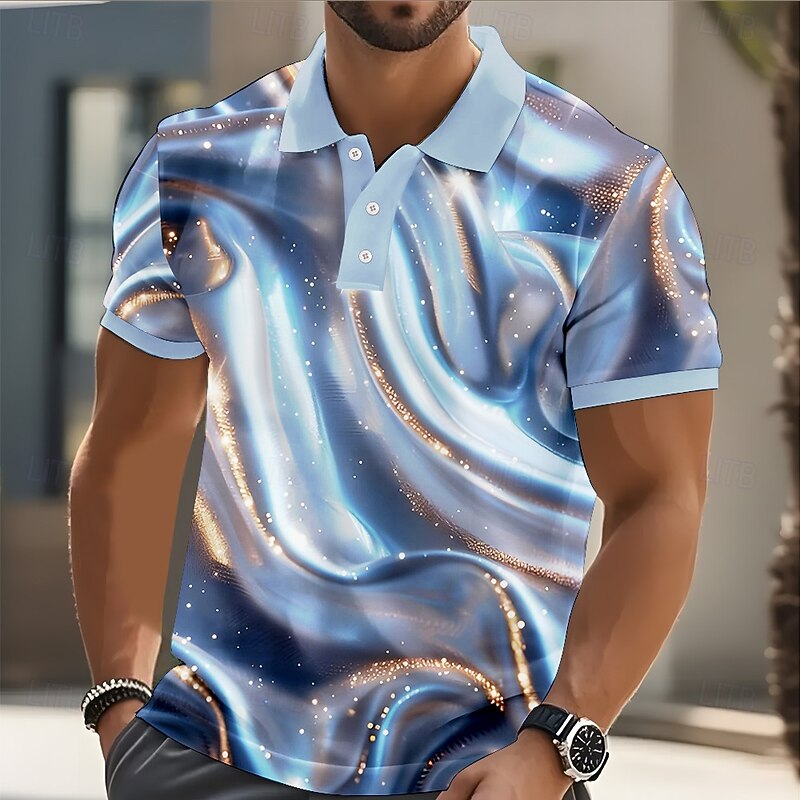 Men's Abstract Geometic Polo Short Sleeve Polo Shirts Lapel Business Casual Business Athleisure Buttons 3D Print Summer Blue