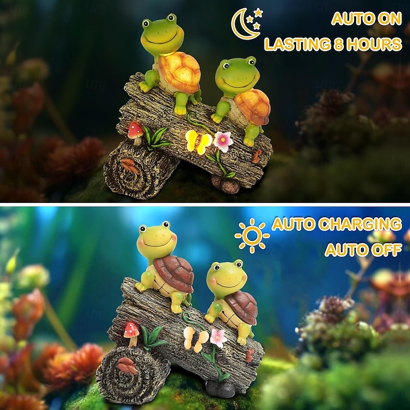 1 Pc Outdoor Waterproof Solar Turtle Climbing Tree Stump Statue Decorative Light Courtyard Garden Path Lawn Animal Landscape Light4