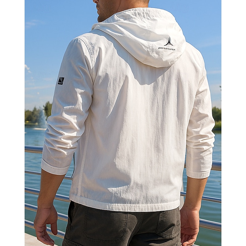 Men's Running Jacket Outdoor Jacket Full Zip Long Sleeve Outerwear Athletic Solid Colored Sun Protection Quick Dry Lightweight Breathable Tennis Golf Running Sportswear Activewear White Light Grey2