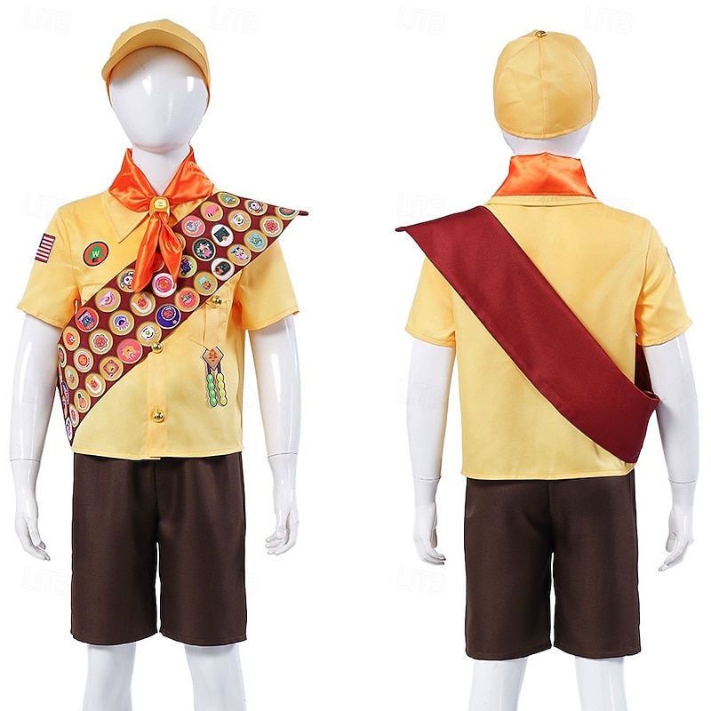 Up Explorer Scout Wilderness Explorers Russell Outfits Costume Adventure Movie Cosplay Movie Cosplay for Boys Kid's Halloween Carnival World Book Day Performance Educational Dress Up School Event