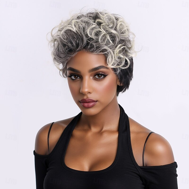Synthetic Wig Curly Afro Bob With Bangs Machine Made Wig 10 inch A1 Synthetic Hair Women's Classic Comfortable Color Gradient Multi-color4