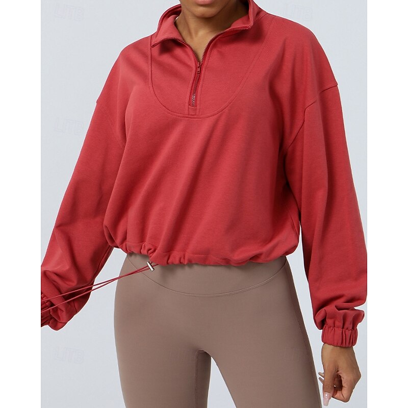 Women's Pullover Sweatshirt Hiking Jacket Sport Jacket Outdoor Elastic Hiking Outfits Hiking Clothes Autumn / Fall Hoodie Cotton Tennis Golf Running Solid Color Violet Navy Burgundy4