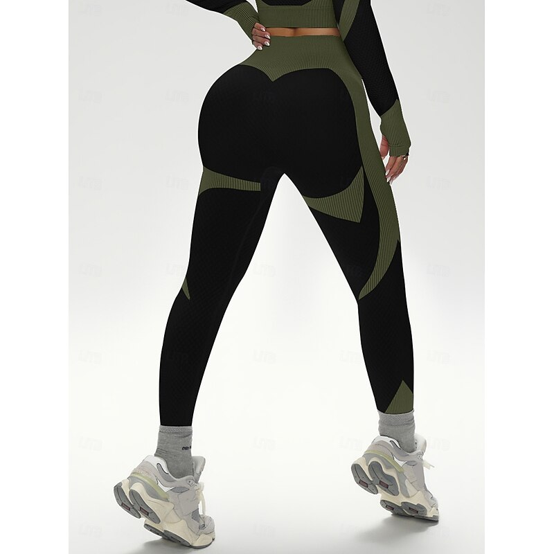 Women's Yoga Pants Yoga Leggings High Waist Pilates Gym Workout Workout Tights Color Block Black Pink Army Green Fall Sports Activewear Stretchy Slim