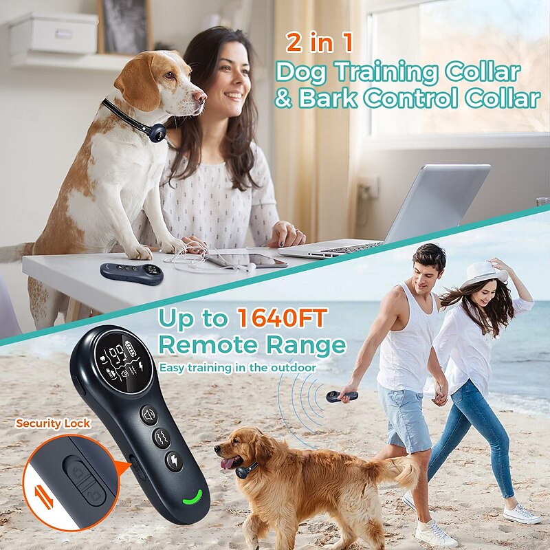 2 In 1 Remote Dog Training Collar Auto Anti Bark Shock Collar Smart Anti Barking Automatic Bark Stop Collar IP67 Waterproof Rechargeable E-Collar4