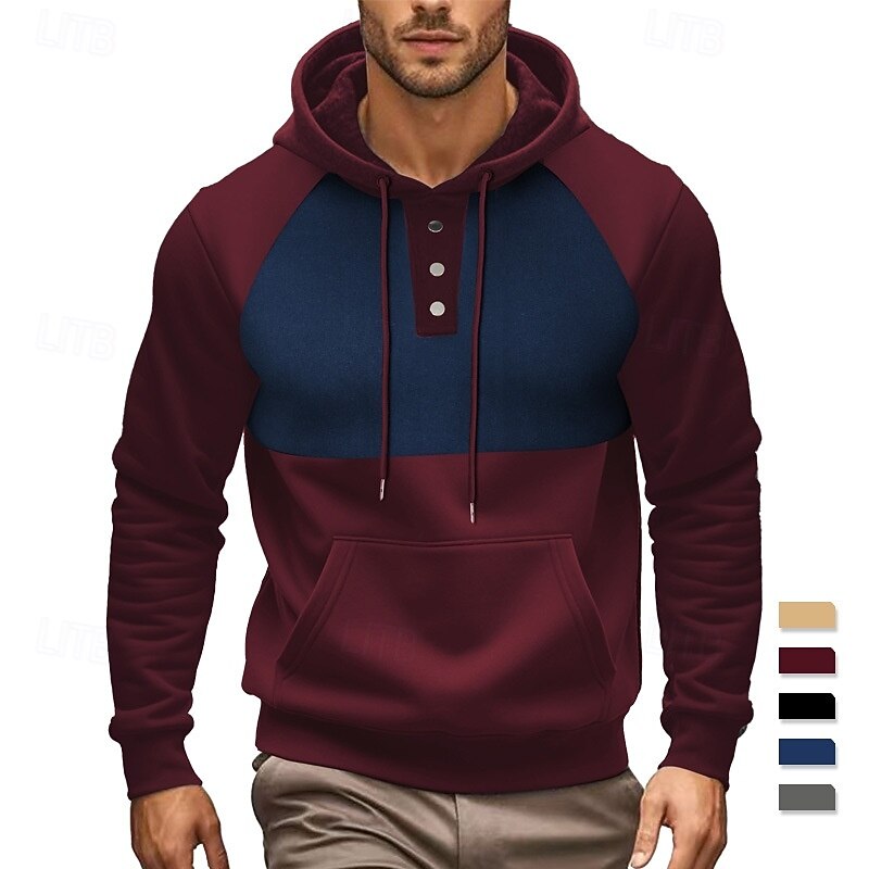 Men's Hoodie Pullover Hoodie Sweatshirt Fleece Hoodie Red Navy Blue Khaki Gray Hooded Color Block Pocket Work Sports & Outdoor Casual Basic Casual Workout Fall Winter Clothing Apparel Hoodies3