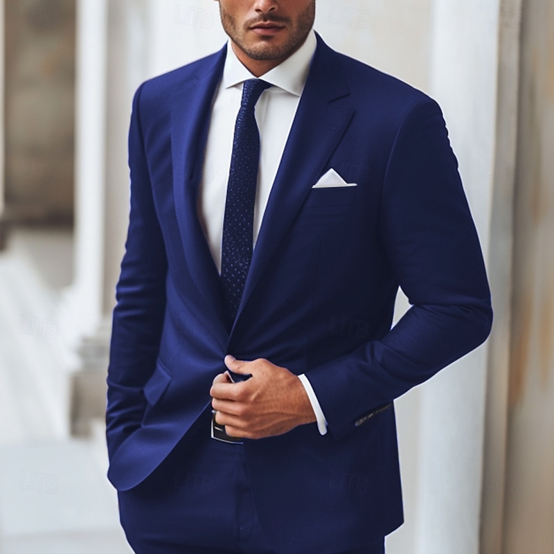 Men's Wedding Business Suits Notch Lapel Grape Royal Blue Formal WorkWear Solid Colored Standard Fit 2 Piece Single Breasted One-button