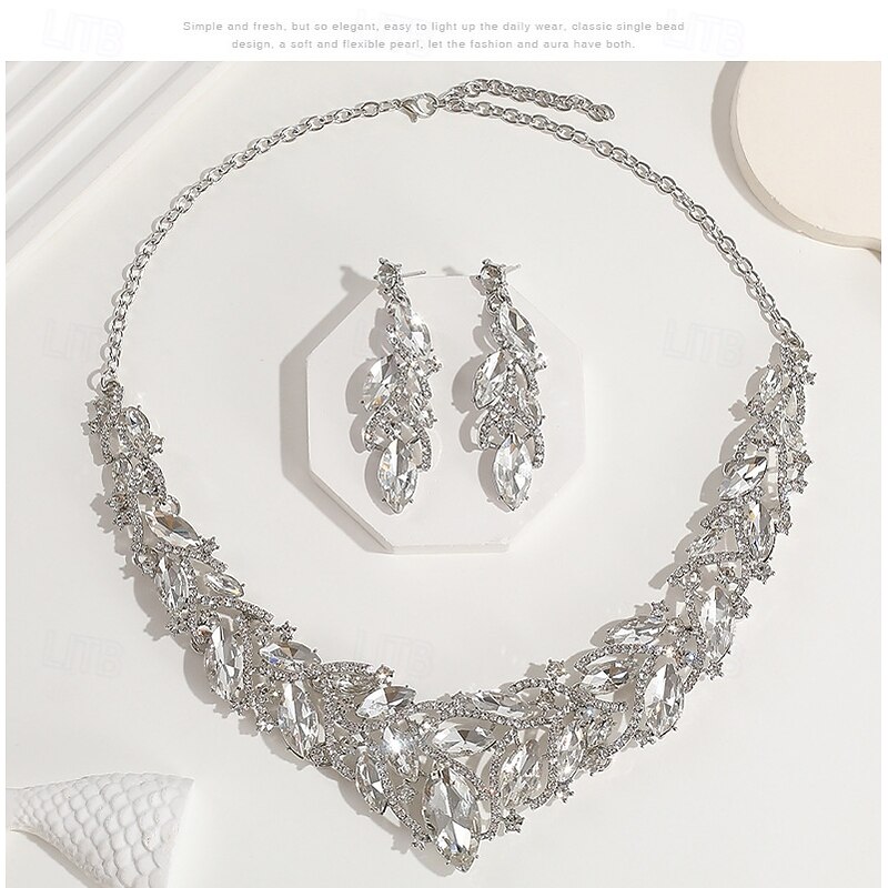 Bridal Jewelry Sets 1 set Zircon Rhinestone 1 Necklace Earrings Women's Fashion Personalized Luxury Cute Fancy Leaf irregular Jewelry Set For Wedding Party Party Evening Wear3