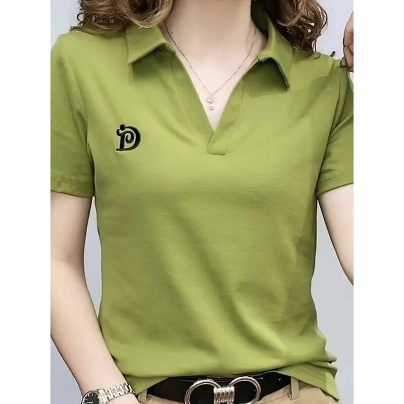 Women's Shirt Solid Color Stylish Basic Casual Short Sleeve Polo Collar Regular Tops Daily Black White Yellow Orange Green Summer