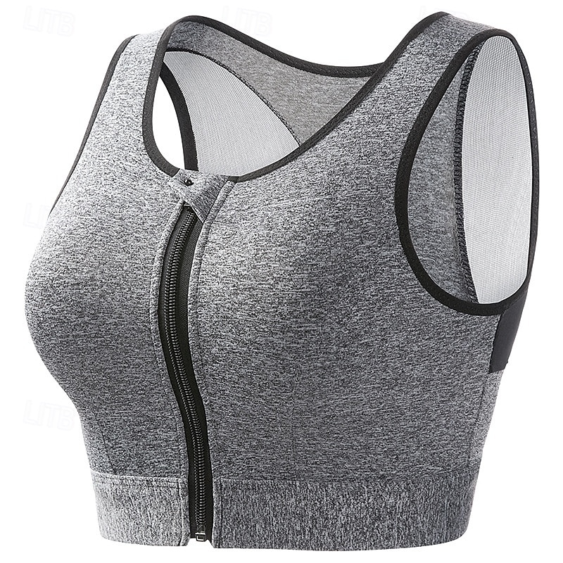 Women's Yoga Bra Pilates Bra Sports Bra Bra Top Push Up Seamless Anti-vibration Zipper Wireless Solid / Plain Color Sport Activewear Black White Gym Zumba Running4