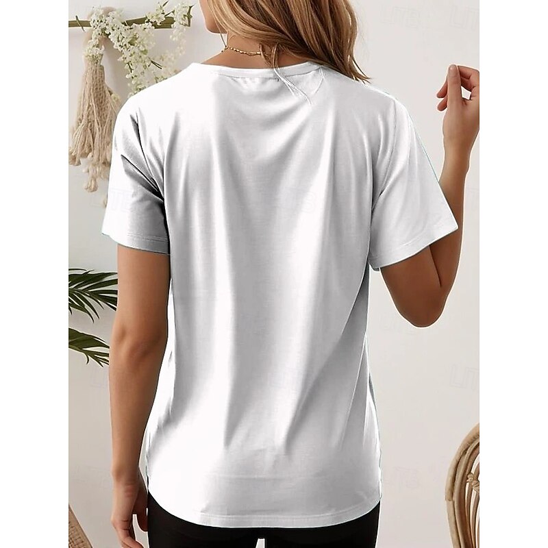 Women's 100% Cotton T Shirt Fashion Basic Casual Short Sleeve V Neck Regular Tops Daily Black White Gray Spring, Fall, Winter, Summer2
