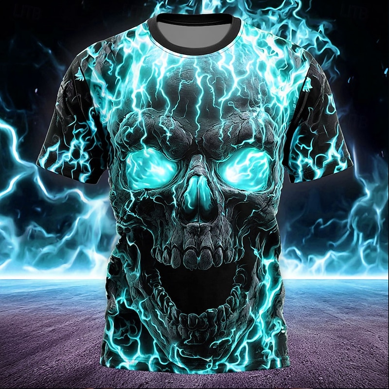 Halloween Men's Skull Flame T Shirt Short Sleeve T shirt 3D Print Crew Neck Shirt Gothic Street Casual Dark Party Lake Blue Blue Purple Summer Spring All Seasons Clothing Apparel S M L XL XXL XXXL4