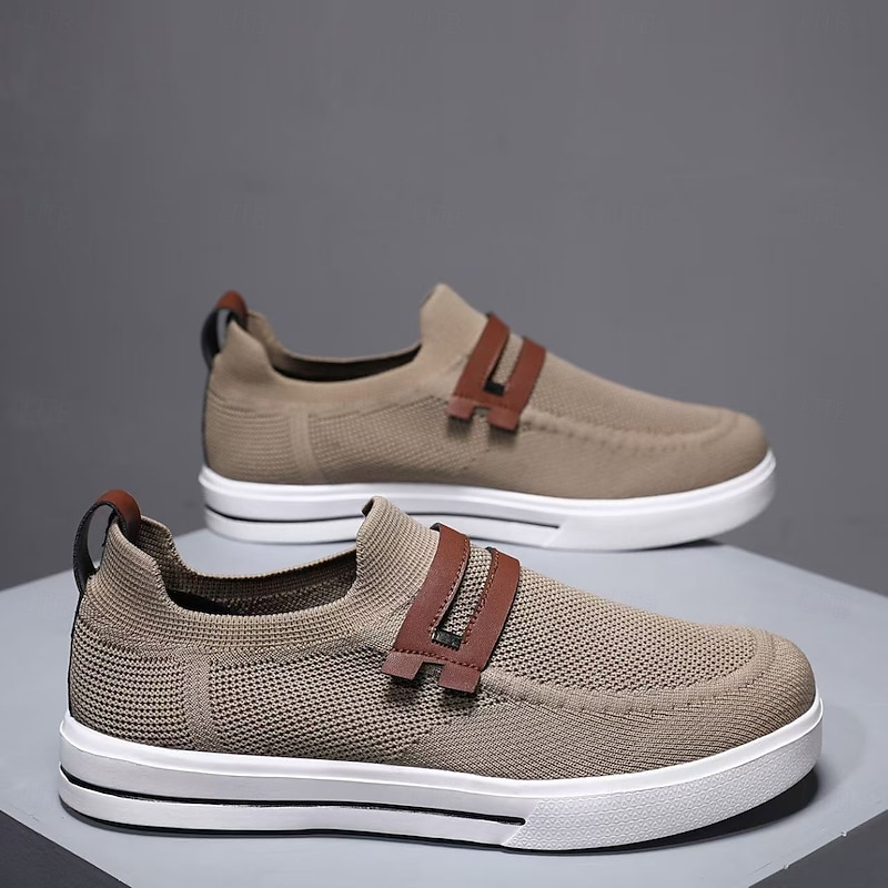Men's Casual Shoes Walking Casual Outdoor Knit Comfortable Slip Resistant Breathable Loafer Black White Khaki Summer Spring Fall2