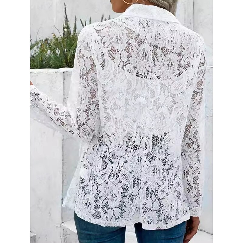 Women's Casual Jacket Breathable Comfortable Patchwork Elegant Casual Plain Vacation Street Casual Daily Wear Open Front Regular Notch Lapel Regular Fit Long Sleeve Outerwear Black White Summer Spring2