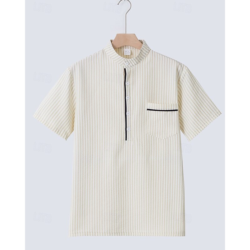 Men's Polo Shirts Golf Shirt Outdoor Daily Wear Banded Collar Short Sleeve Fashion Hawaiian Stripe Pocket Summer Regular Fit Black Blue Sky Blue Green Apricot Polo Shirts4