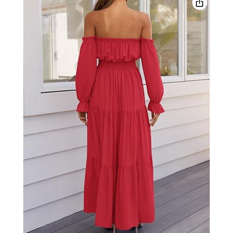 Women's Long Dress Maxi Dress Black Dress Cocktail Dress Formal Dress Peplum Dresses Fashion Modern Outdoor Vacation Holiday Regular Fit Plain 3/4 Length Sleeve Off Shoulder Black Red Beige Summer3