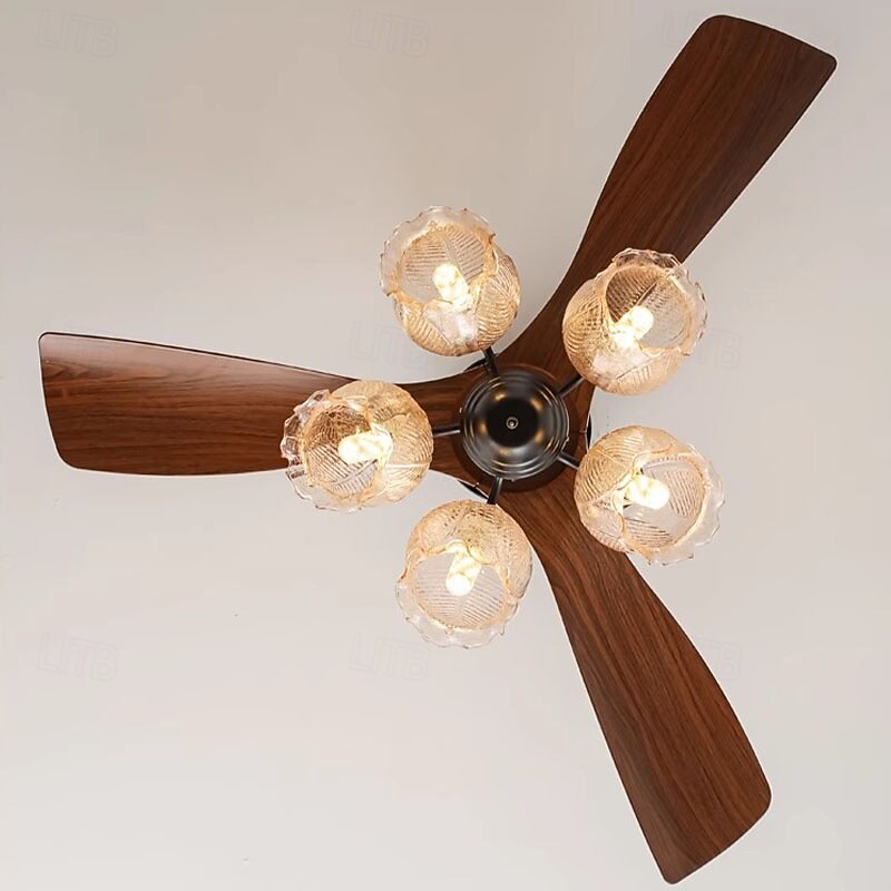 Mid-Century Retro Walnut Ceiling Fan Light, Quiet & Smart for Bedroom/Dining/Study4