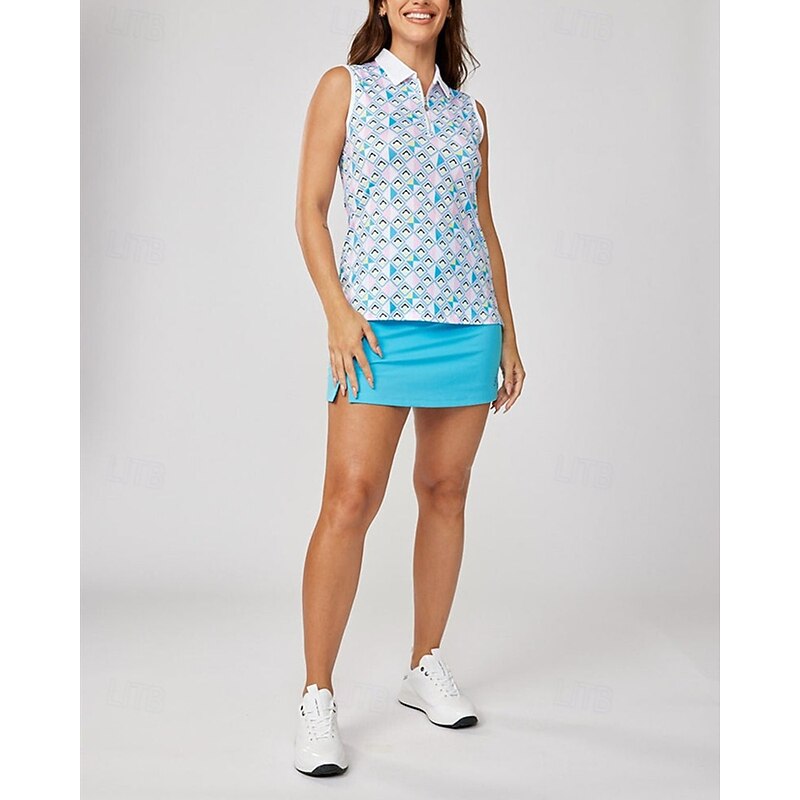 Women's Graphic Plaid / Check Sport Shirt Golf Polo Shirt Tennis Shirt Sleeveless Zipper High Elasticity Moisture Wicking Breathable Tennis Golf Pickleball Turndown Zip Collar Shirt Top Blue Tennis2