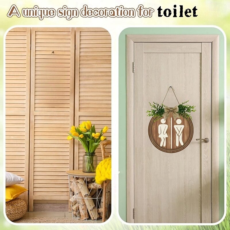 Wooden Bathroom Gender Door Sign, Rustic Restroom Wall Hanging Plaque, Farmhouse Toilet Decoration for Home or Business Use4